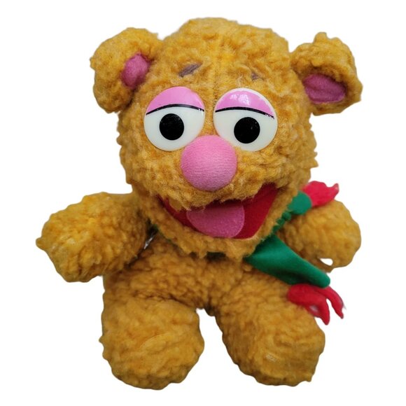 Vintage 80s Baby Fozzie Bear 8 in Plush Jim Henson Muppets Scarf Stuffed Animal - Picture 1 of 6